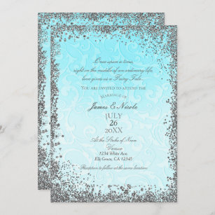 Princess Blue Silver Elegant Storybook Wedding Invitation