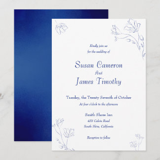 Princess Blue watercolor floral Wedding Invitation