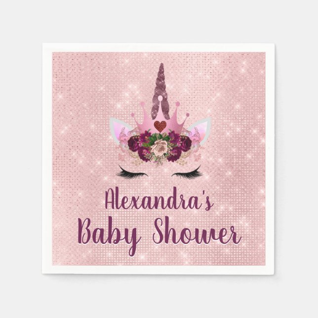 Princess Blush Pink Sparkle Unicorn Baby Shower Napkin (Front)