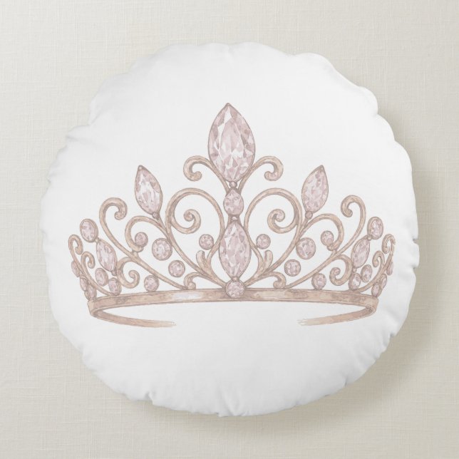 Princess Blush Pink tiara Round Pillow (Front)