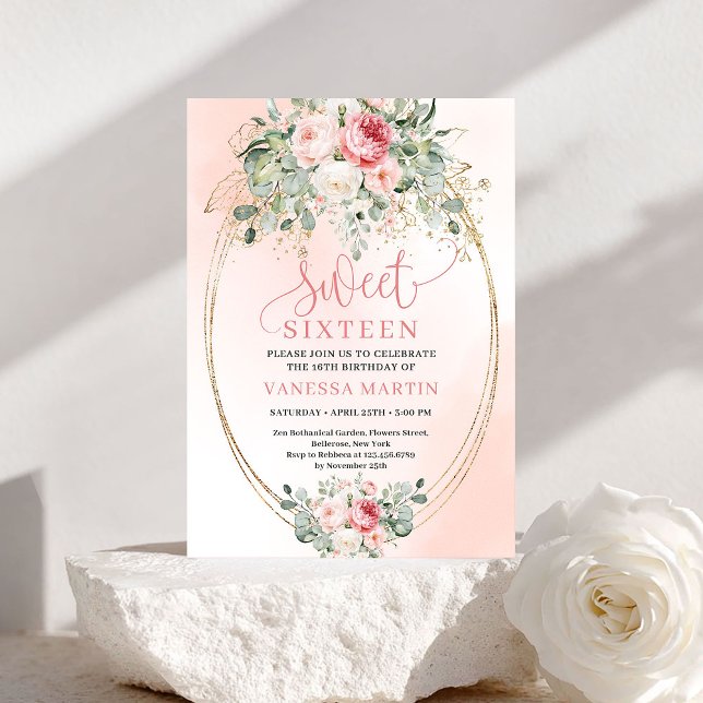 Princess Blush Rose Gold Sweet 16 Birthday Invite (Princess Blush Rose Gold Sweet 16 Birthday Invite)