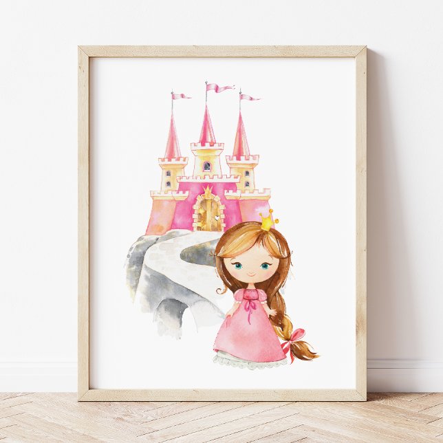 Princess, Brown Hair, Castle, Crown, Girl Nursery Photo Print (Creator Uploaded)