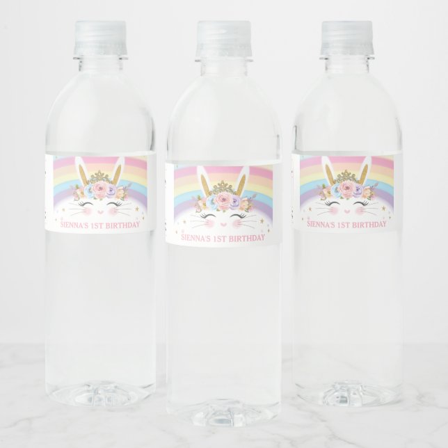 Princess Bunny Rabbit Birthday Party Favour Water Bottle Label (Bottles)