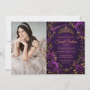 Princess butterflies Photo purple sweet 16 Invitation
