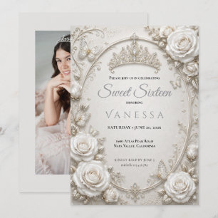 Princess butterflies photo sweet 16 invitation