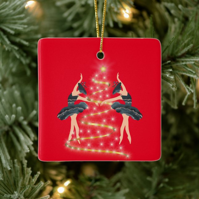 Princess butterfly ballerina blue and gold ceramic ornament (Tree)