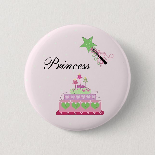Princess Cake and Green Wand 2 Inch Round Button (Front)