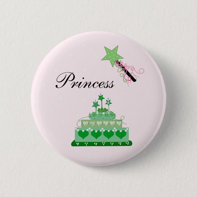 Princess Cake and Green Wand 2 Inch Round Button (Front)