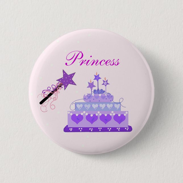 Princess Cake and Wand 2 Inch Round Button (Front)