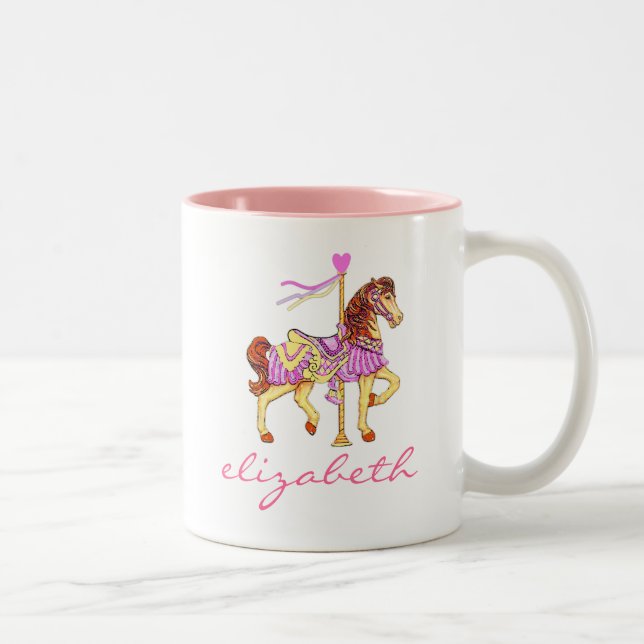 Princess Carousel Horse-Personalized Two-Tone Coffee Mug (Right)