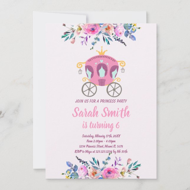 Princess Carriage Birthday Invitation (Front)