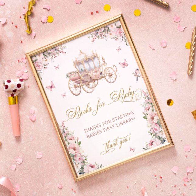 Princess Carriage Blush Pink Floral Books for Baby Poster (Creator Uploaded)