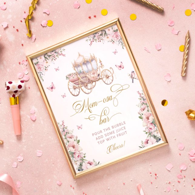 Princess Carriage Blush Pink Floral Mom-osa Bar Poster (Creator Uploaded)