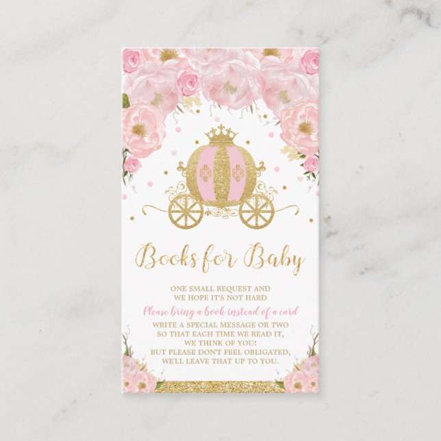 Princess Carriage Floral Baby Shower Bring a Book Enclosure Card (Front)