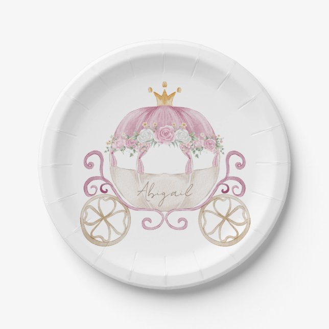 Princess Carriage Personalized Baby Shower Paper Plate (Front)