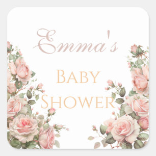  Princess Carriage Vintage Pink Roses Baby Shower Square Sticker