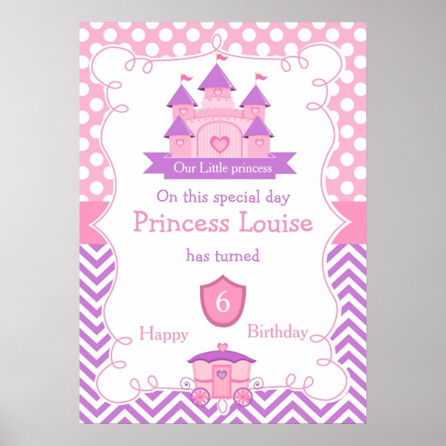 Princess Castle and Coach Birthday Poster (Front)