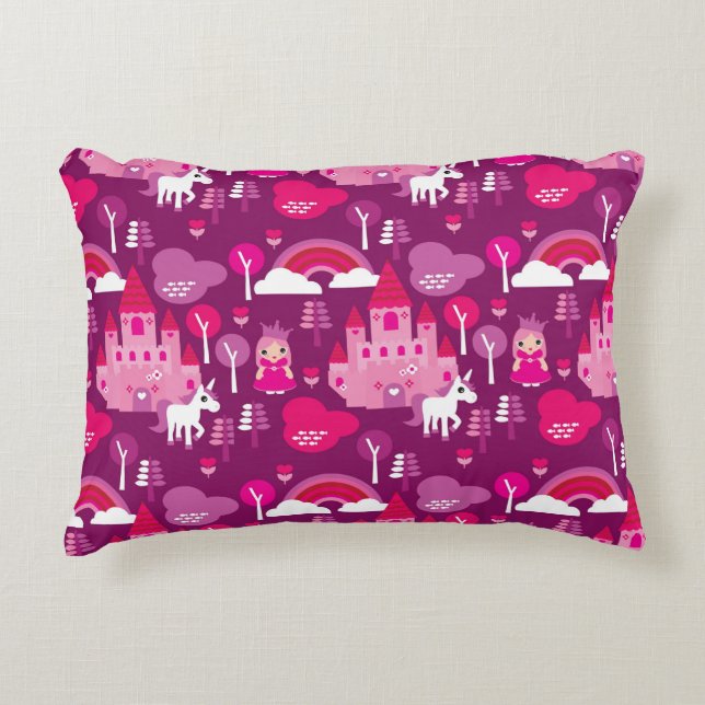 princess castle and unicorn rainbow accent pillow (Front)