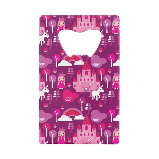 princess castle and unicorn rainbow credit card bottle opener (Front)