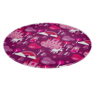 princess castle and unicorn rainbow cutting board