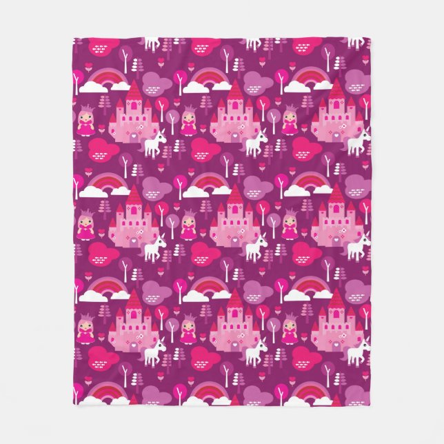 princess castle and unicorn rainbow fleece blanket (Front)