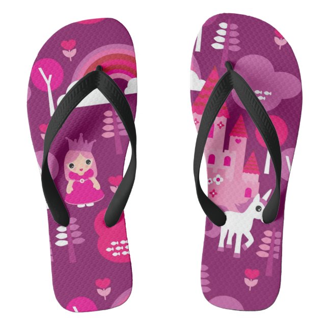 princess castle and unicorn rainbow flip flops (Footbed)