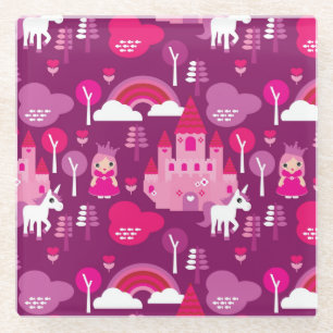 princess castle and unicorn rainbow glass coaster