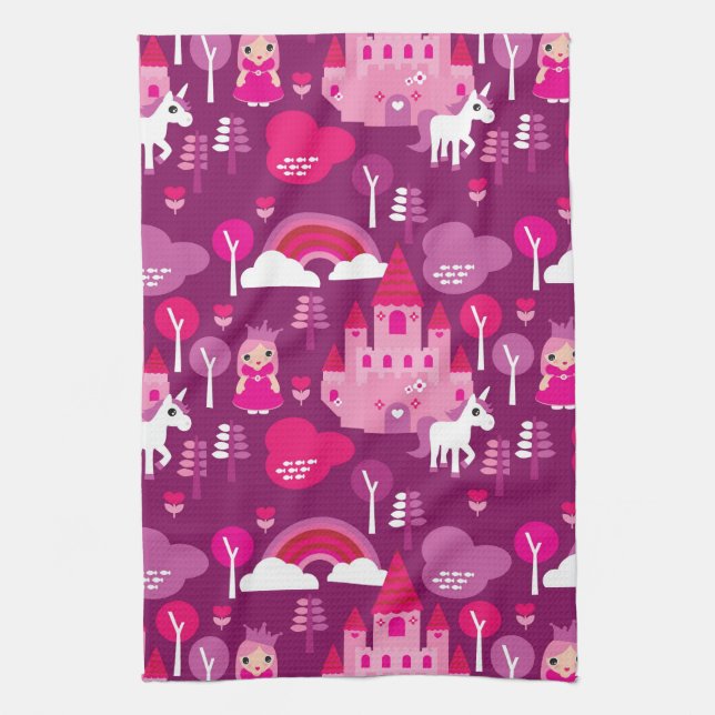 princess castle and unicorn rainbow kitchen towel (Vertical)