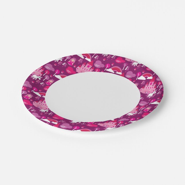princess castle and unicorn rainbow paper plate (Angled)