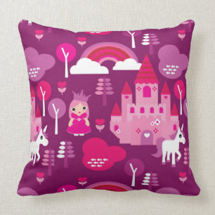 princess castle and unicorn rainbow throw pillow