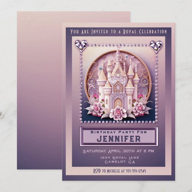Princess Castle Anniversaire Fête Invitation (Devant / Derrière)