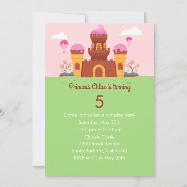 Princess Castle Anniversaire Fête Invitation (Devant)