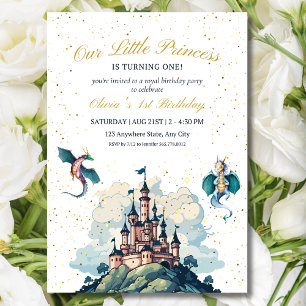 Princess Castle Birthday Dragon Fantasy Kids Party Invitation