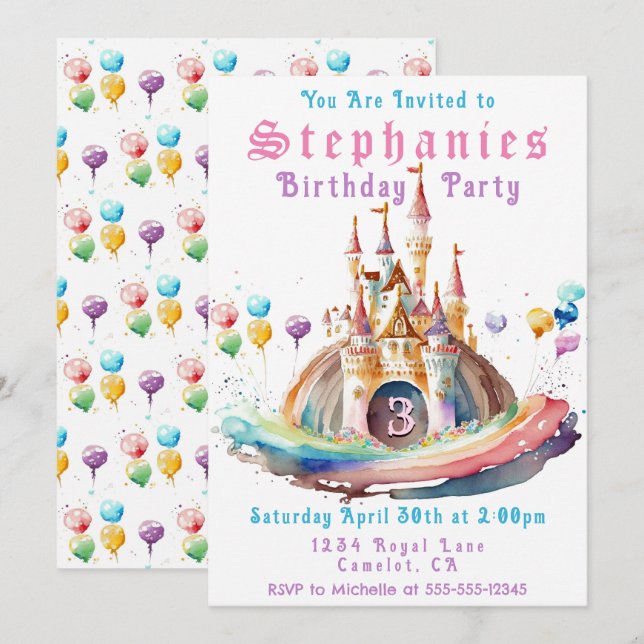 Princess Castle Birthday Party Invitation (Front/Back)
