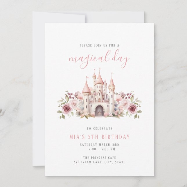 Princess Castle Birthday Photo Invitation Girls (Front)