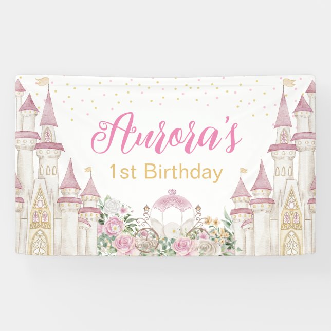 Princess Castle Carriage Anniversaire Bannière Pos (Horizontal)