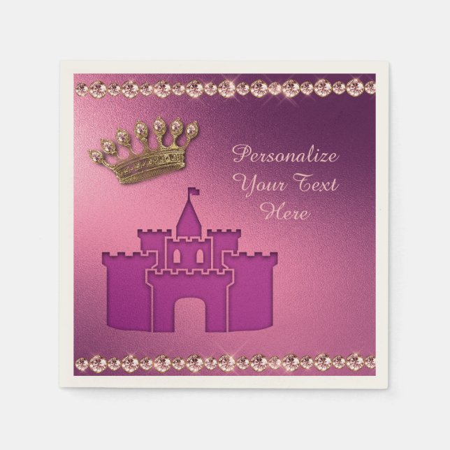 Princess Castle, Crown & Jewels Party Personalize Napkin (Front)