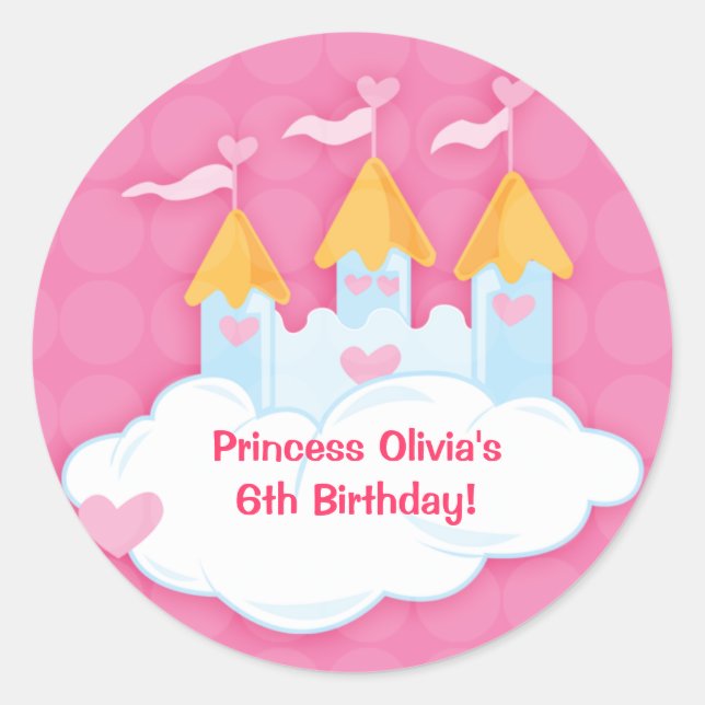 Princess Castle Custom Birthday Favour Stickers (Front)