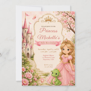 Princess Castle Dragon Birthday Party Invitation
