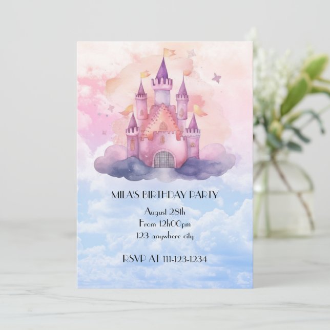 princess castle girl birthday invitation (Standing Front)