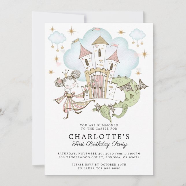 Princess Castle Girl's 1st Birthday  Invitation (Front)