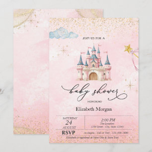 Princess Castle Gold Dust Pink Baby Shower Invitation
