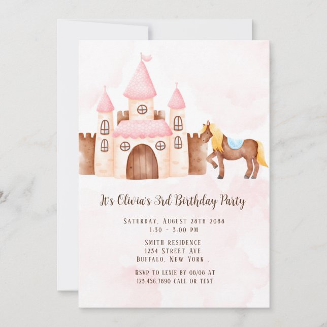 Princess Castle Horse Birthday Party  Invitation (Front)