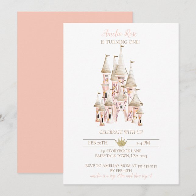 Princess Castle Invitation d'anniversaire (Devant / Derrière)