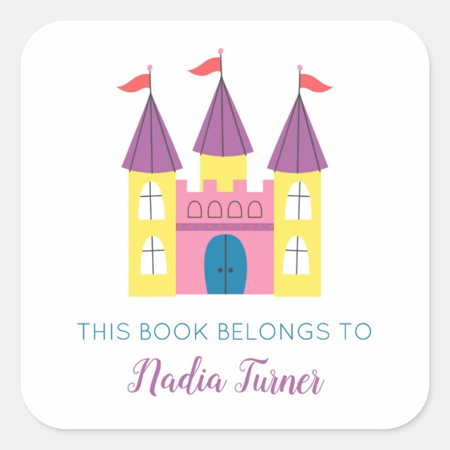 Princess Castle Library Bookplate Square Sticker (Front)