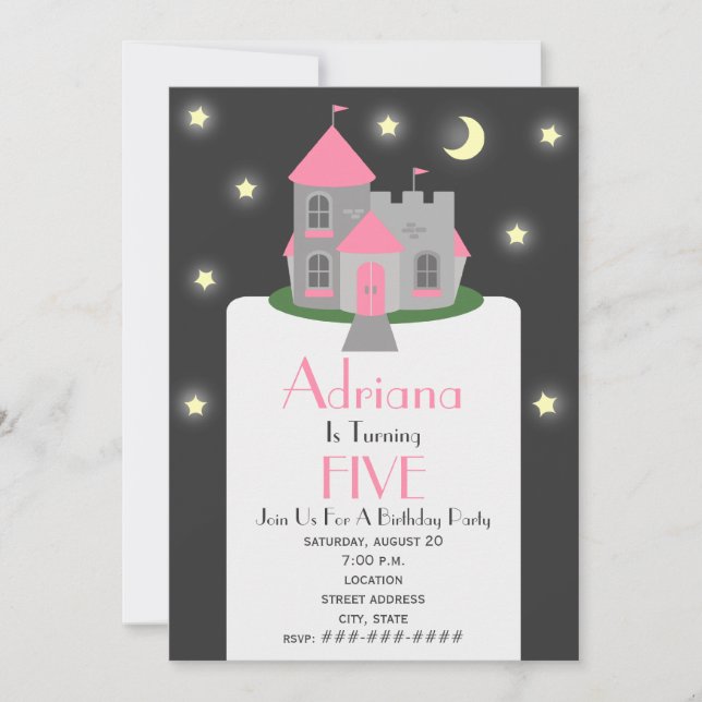Princess Castle Moon & Stars Birthday Party Invitation (Front)