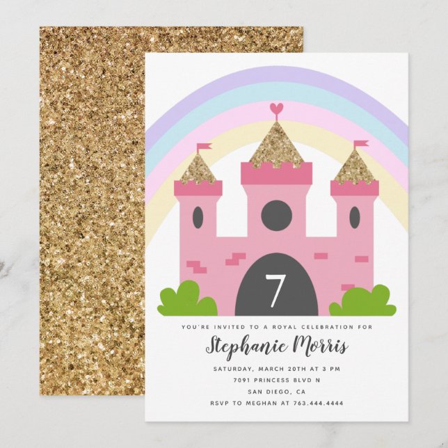 Princess Castle Pink Gold Birthday Party Invitation (Front/Back)