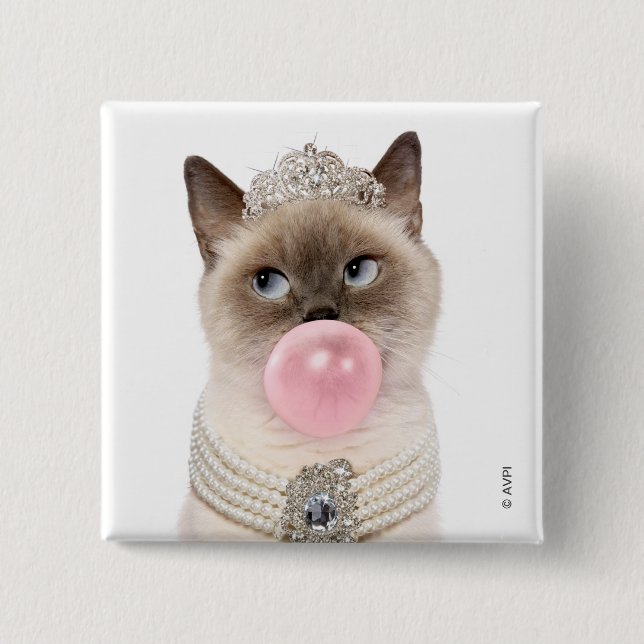 Princess Cat Blowing Bubble Gum 2 Inch Square Button (Front)