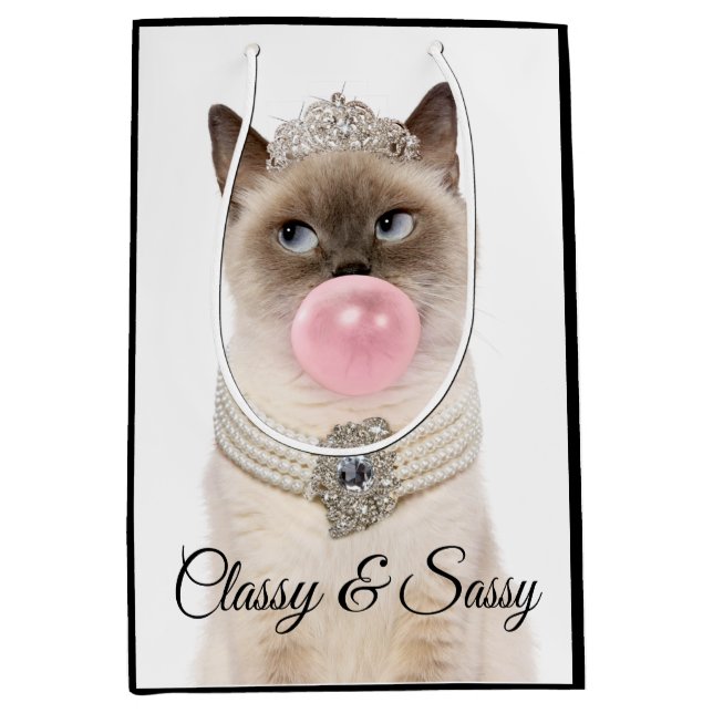 Princess Cat Blowing Bubble Gum Medium Gift Bag (Front)