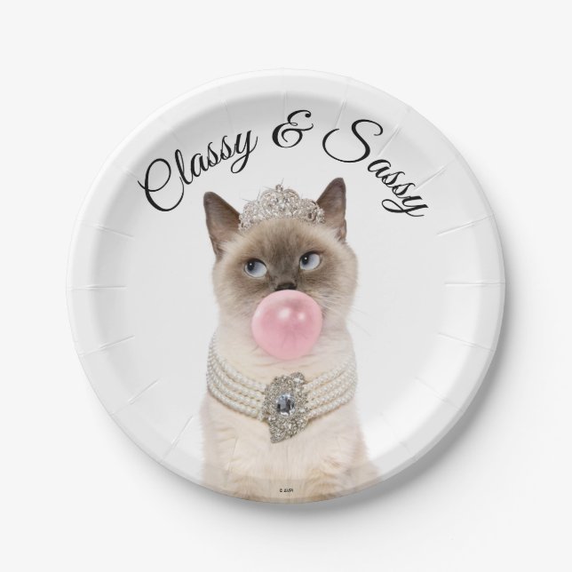 Princess Cat Blowing Bubble Gum Paper Plate (Front)